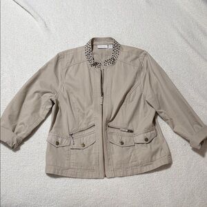 Chico's Beige Utility Jacket with Studded Collar